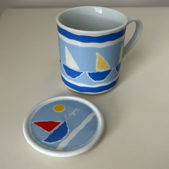 Hallmark Spring Fever Sailboat Mug with Lid Vintage Coastal Nautical Summer - Picture 8 of 12